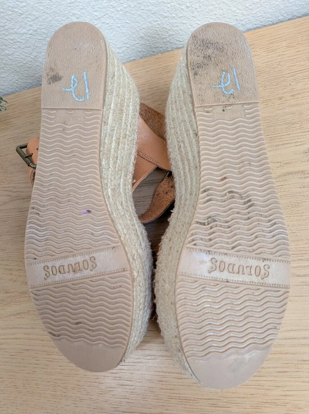 Soludos Minorca Brown Leather Platform Woven Espadrille Sandals Size 9
